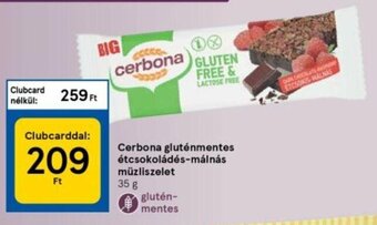 Tesco Cerbona gluténmentes étcsokoládés-málnás müzliszelet 35 g ajánlat