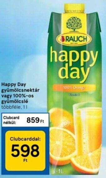 Tesco Rauch Happy day gyümölcsnektár vagy 100%-os gyümölcslé 1 l ajánlat