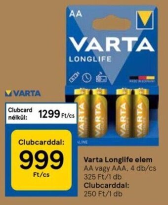 Tesco Varta longlife elem 4 db ajánlat
