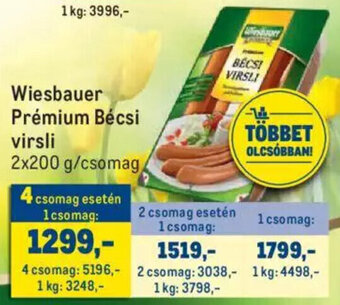 Metro Wiesbauer prémium bécsi virsli 2 x 200 g ajánlat