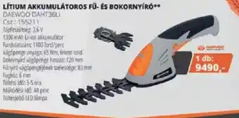 Daewoo akkumulátoros fű-és bbokornyíró 1 db