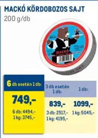 Metro Mackó kördobozos sajt 200 g ajánlat
