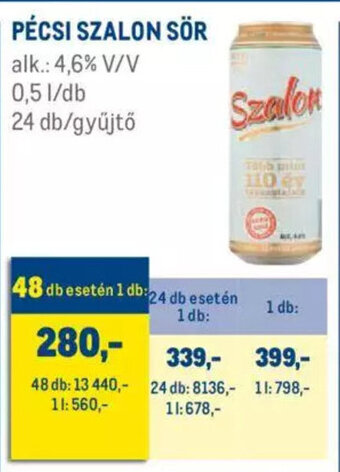 Metro Pécsi szalon sör 0,5 l ajánlat