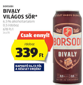 Borsodi bivaly világos sör 0,5 l