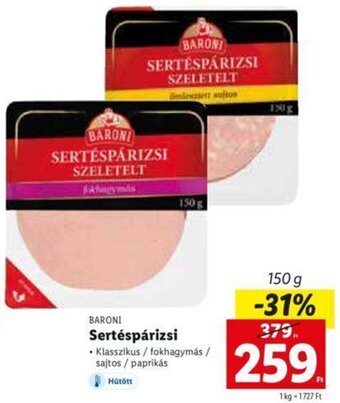 Lidl Baroni sertéspárizsi 150 g ajánlat