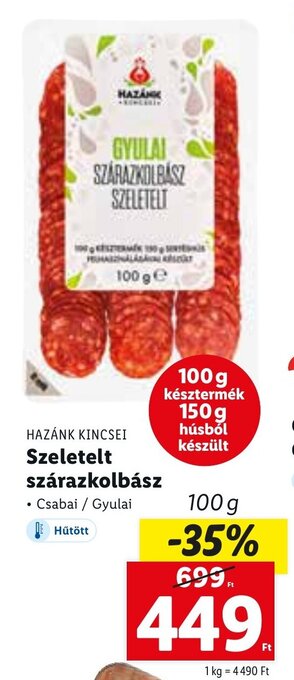 Lidl Hazánk Kincsei szeletelt szárazkolbász 100 g ajánlat