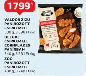 Auchan Valdor zizu paírozott csirkemell 500 g / deluxe csirkemell cornflakes paírban 540 g / zoo panírozott csirkemell 480 g ajánlat