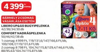 Auchan Libero Up&Go bugyipelenka 30 - 42 db / comfort nadrágpelenka 38 - 50 db ajánlat