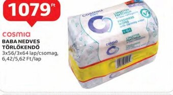 Auchan Cosmia baba nedves törlőkendő 3 x 56 / 3 x 64 lap ajánlat