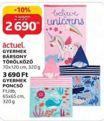 Auchan āctuel gyermek bársony törölköző 320 g ajánlat