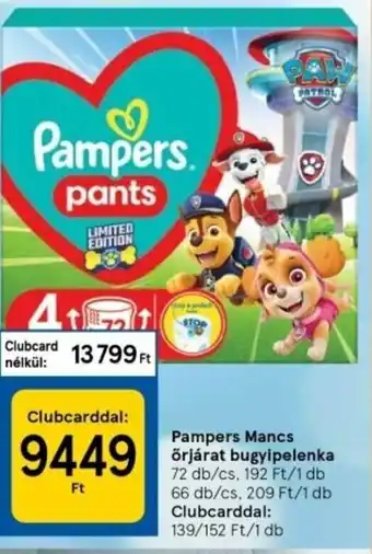 Tesco Pampers mancs őrjárat bugyipelenka 66 / 72 db ajánlat