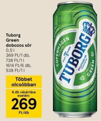 Tesco Tuborg green dobozos sör 0,5 l ajánlat