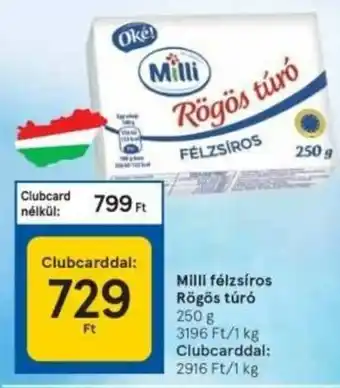 Tesco Milli Félzsíros rögös túró 250 g ajánlat
