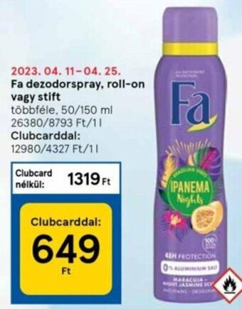 Tesco Fa Dezodorspray, roll-on vagy stift 50 / 150 ml ajánlat