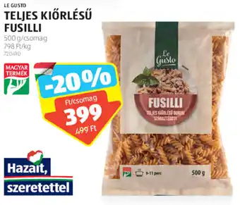 ALDI Le Gusto Teljes kiőrlésű fusilli 500 g ajánlat