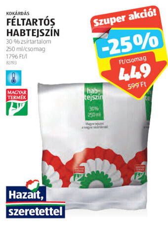 ALDI Kokárdás Féltartós habtejszín 250 ml ajánlat