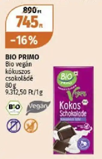 Müller Bio Primo Bio vegán kókuszos csokoládé 80 g ajánlat