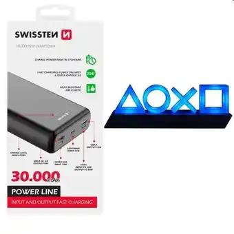 Swissten power line powerbank 30 000 mah 20w, pd, fekete + playstation 5 icons light usb lámpa
