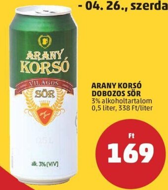 PENNY Arany Korsó Dobozos sör 0,5 l ajánlat