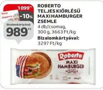 Auchan Roberto Teljes kiőrlésű maxi hamburger zsemle 300 g ajánlat