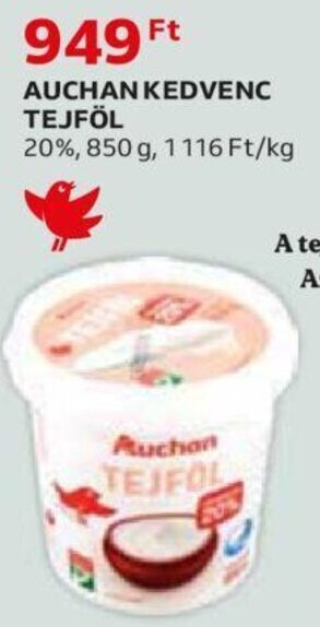 Auchan Auchan Kedvenc tejföl 850 g ajánlat