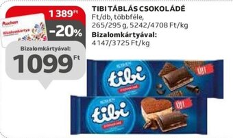 Auchan Tibi Táblás csokoládé 265 / 295 g ajánlat
