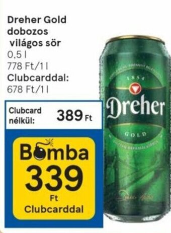 Tesco Dreher Gold dobozos világos sör 0,5 l ajánlat