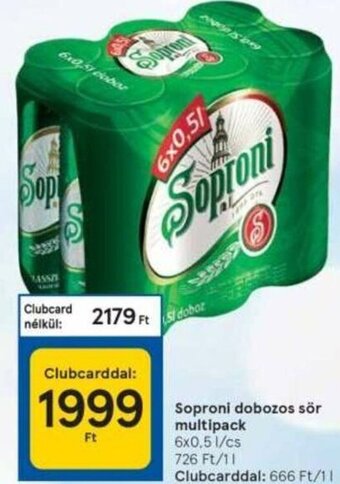 Tesco Soproni dobozos sör multipack 6 x 0,5 l ajánlat