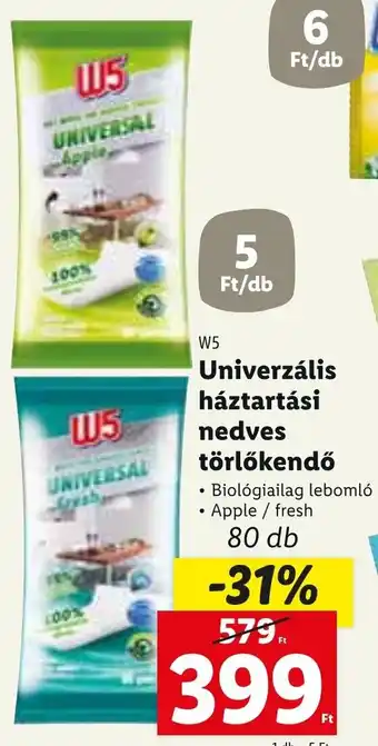 Lidl W5 Univerzális háztartási nedves törlőkendő 80 db ajánlat