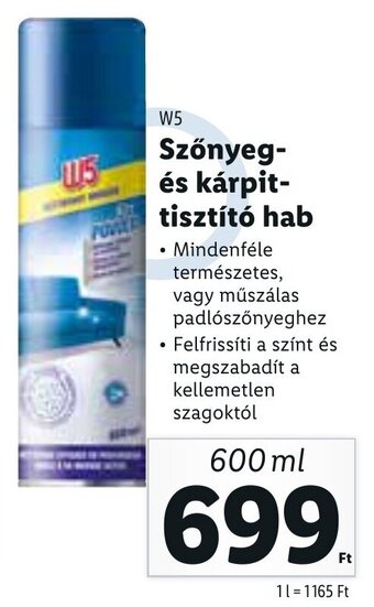 Lidl W5 Szőnyeg-és kárpit-tisztító hab 600 ml ajánlat