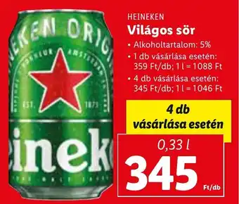 Lidl Heineken Világos sör 0,33 l ajánlat