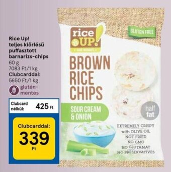 Tesco Rice Up! teljes kiőrlésű puffasztott barnarizs-chips 60 g ajánlat