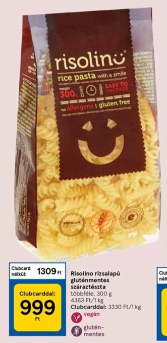 Tesco Risolino rizsalapú gluténmentes száraztészta 300 g ajánlat