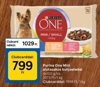 Tesco Purina One Mini alutasakos kutyaeledel 4 x 100 g ajánlat