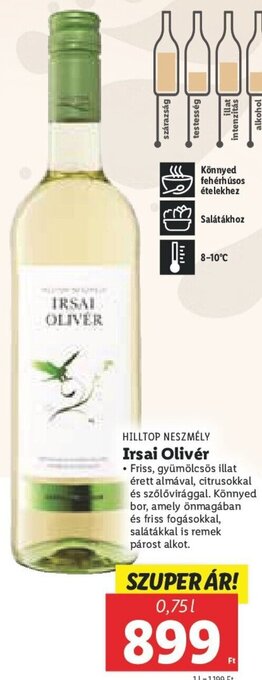 Lidl Hilltop Neszmély Irsai Olivér 0,75 l ajánlat