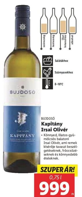 Bujdosó Kapitány Irsai Olivér 0,75 l