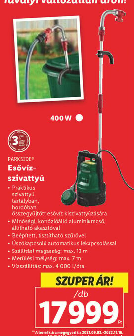 Lidl Parkside Esővíz- szivattyú 1 db ajánlat