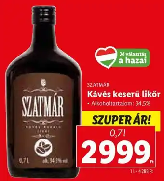 Lidl Szatmár Kávés keserű likőr 0,7 l ajánlat