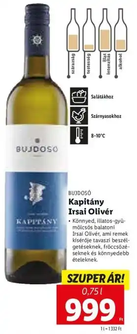 Bujdosó Kapitány irsai olivér 0,75 l