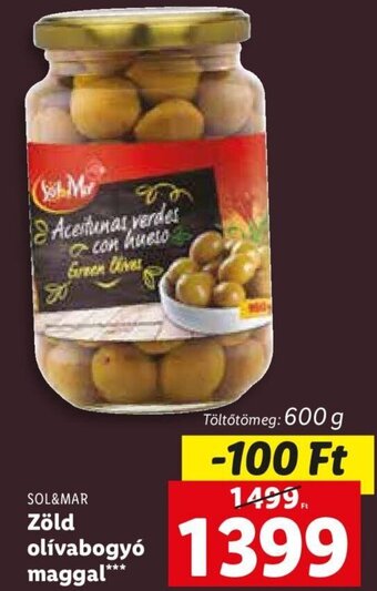 Lidl Sol&Mar Zöld olívabogyó maggal 600 g ajánlat