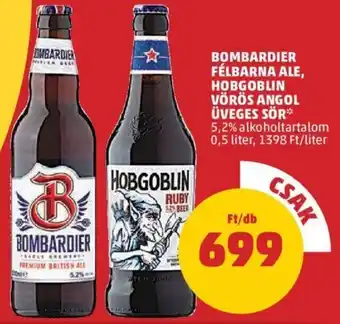 Bombardier Félbarna ale, Hobgoblin vörös angol üveges sör 0,5 l