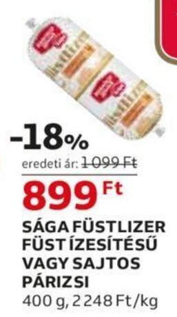 Auchan Sága Füstlizer füst ízesítésű vagy sajtos párizsi 400 g ajánlat