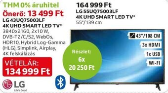 Auchan Lg 43uq75003lf 4k uhd smart led tv 1 db ajánlat