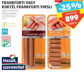 ALDI Frankfurti vagy koktél frankfurti virsli 400 g ajánlat