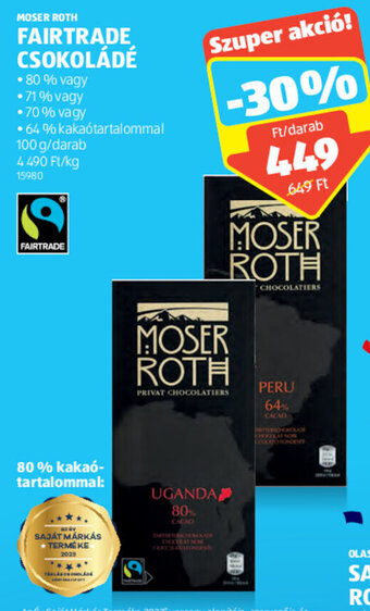 ALDI Moser Roth Fairtrade csokoládé 100 g ajánlat