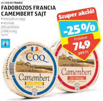 ALDI Le Coq De France Fadobozos francia camembert sajt 250 g ajánlat