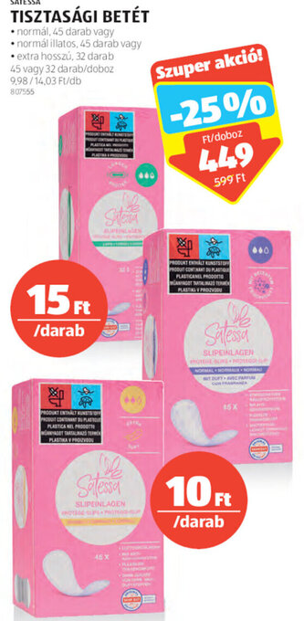 ALDI Satessa Tisztasági betét 32 / 45 db ajánlat