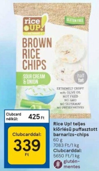 Tesco Rice Up! Teljes kiőrlésű puffasztott barnarizs-chips 60 g ajánlat