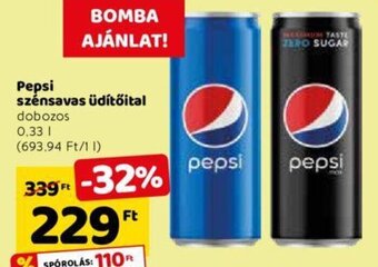 Spar Pepsi Szénsavas üdítőital 0,33 l ajánlat