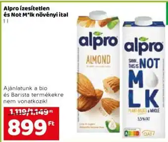 Spar Alpro ízesítetlen és Not M*lk növényi ital ajánlat
